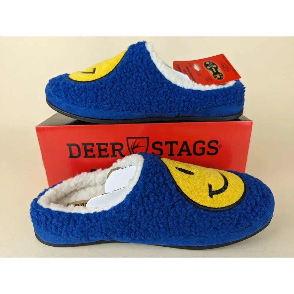 DEER STAGS Smiley Slippers Mens 11M Blue Memory Foam Indoor Outdoor Shoes NWB